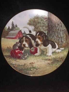 Decorative Plate with Puppies and Apples